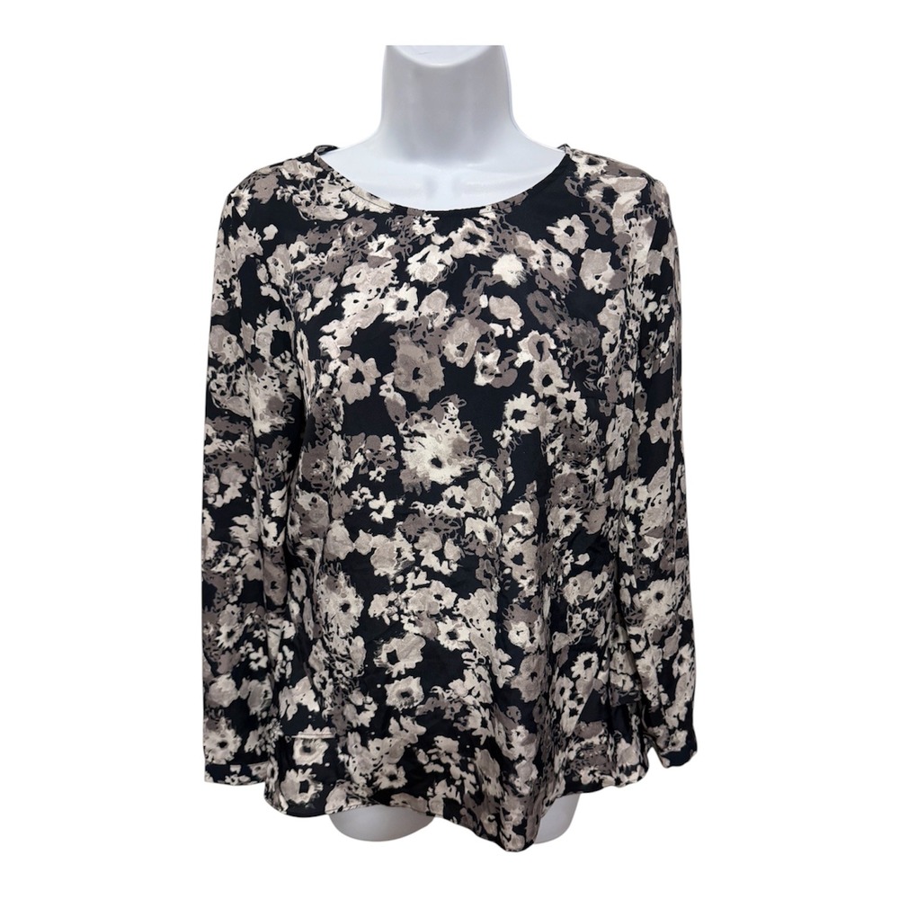 Banana Republic Navy Blue Floral Long Sleeve Keyhole Back Blouse Small